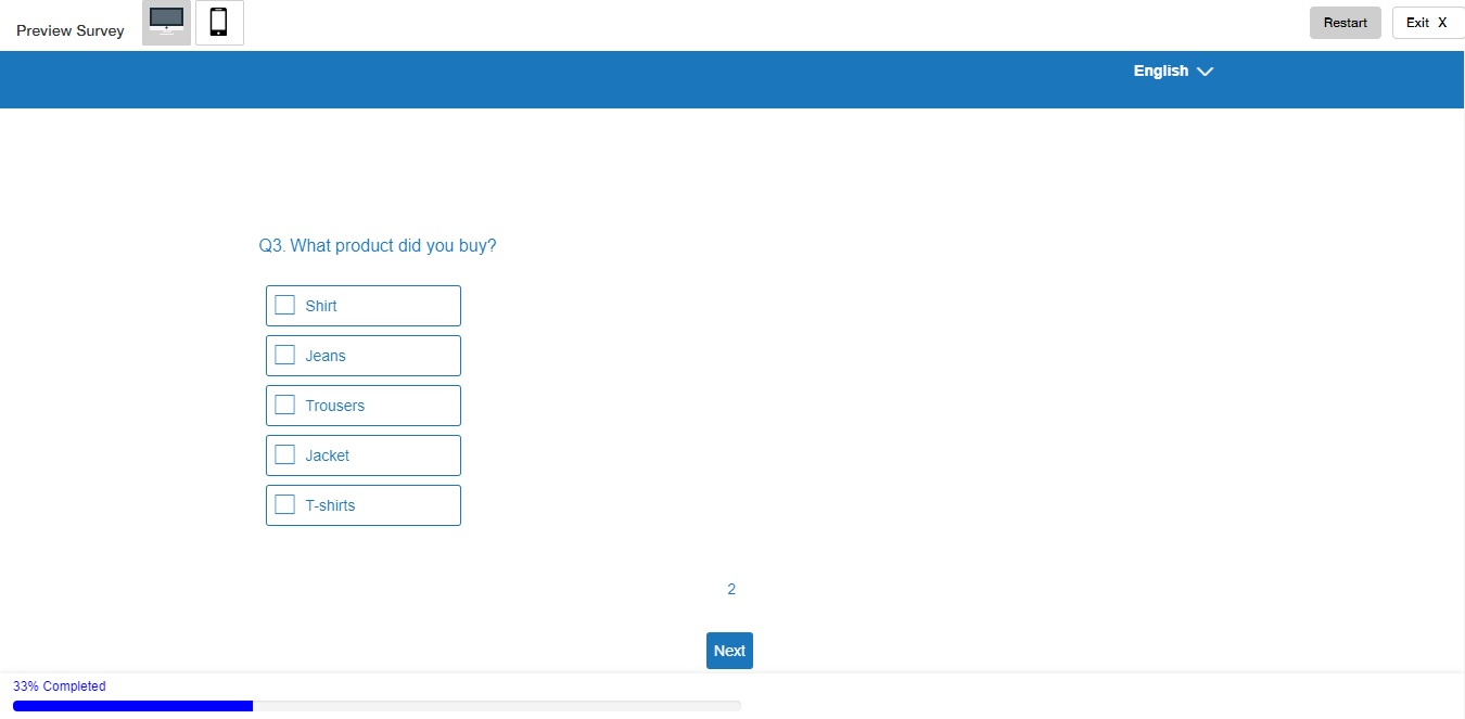 View of the survey when the Page number is enabled