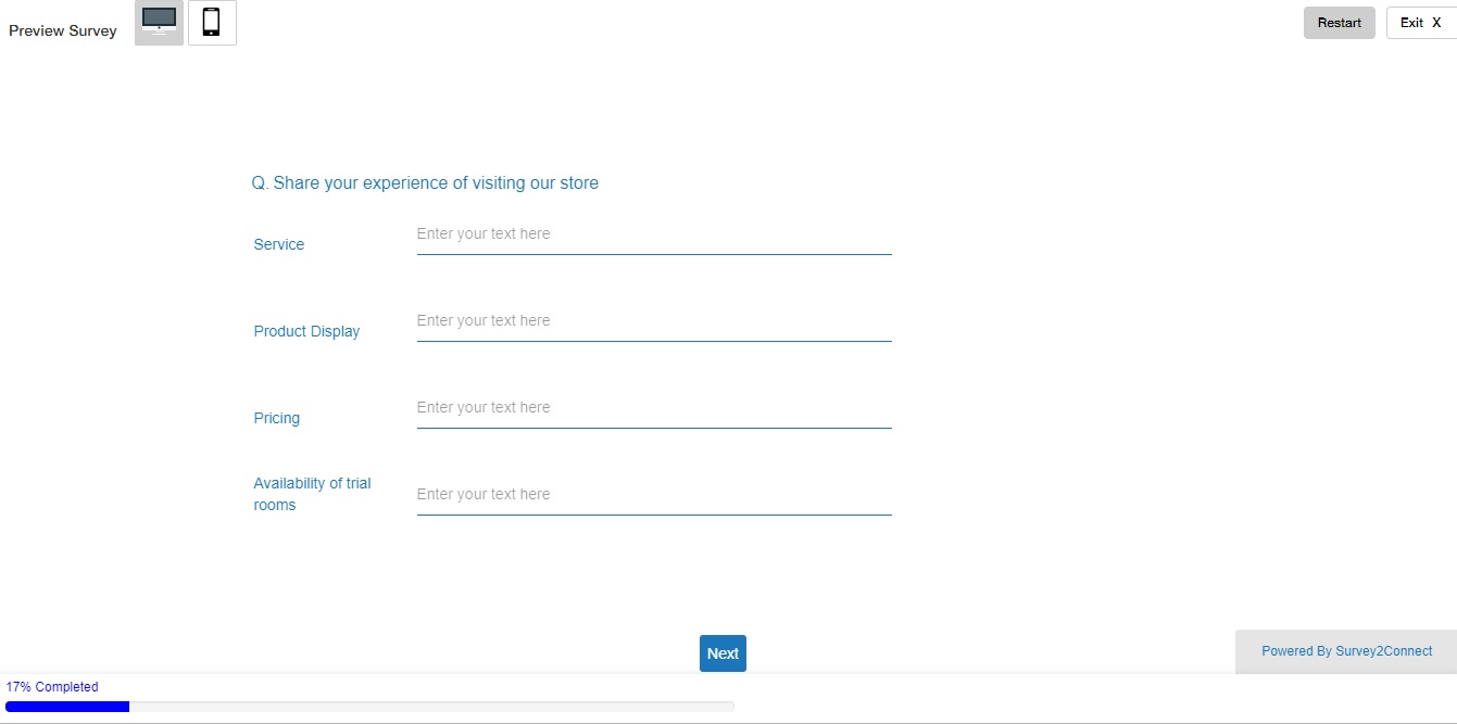 View of the survey when the question number feature is disabled