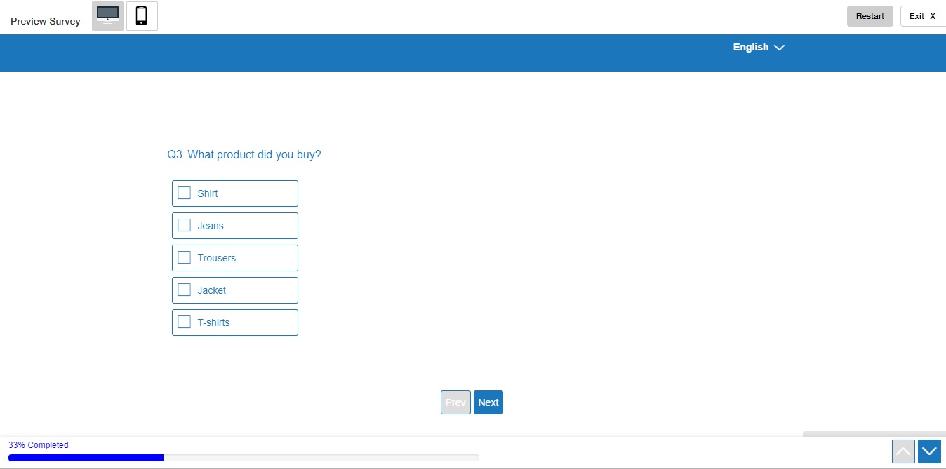 View of the survey when Previous button is enabled