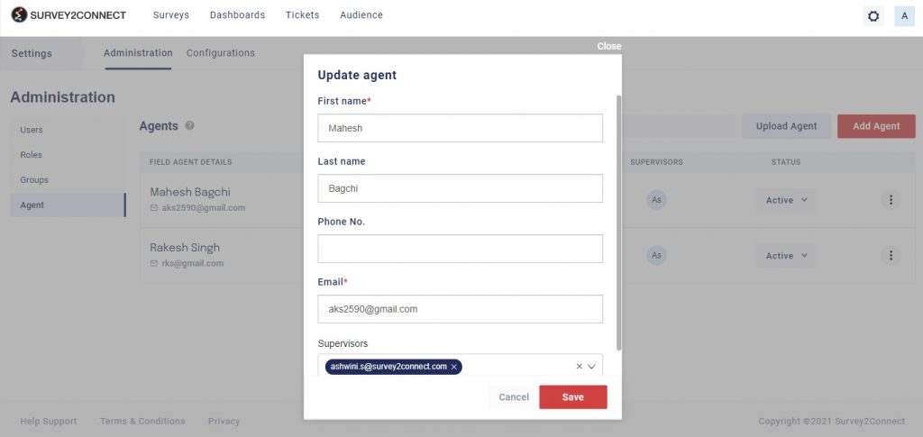 you can manage your agents and change their details