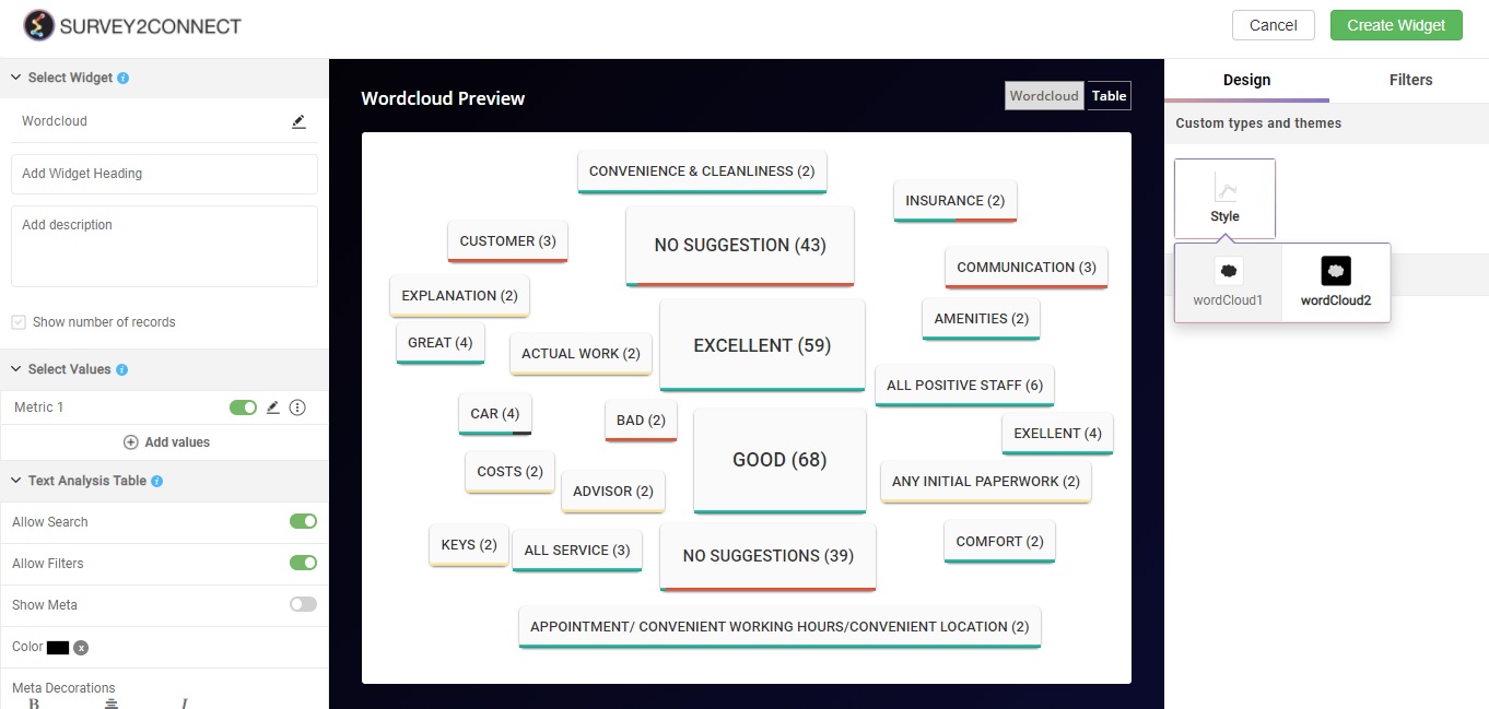Wordcloud helps you perform the sentiment analysis on your survey data