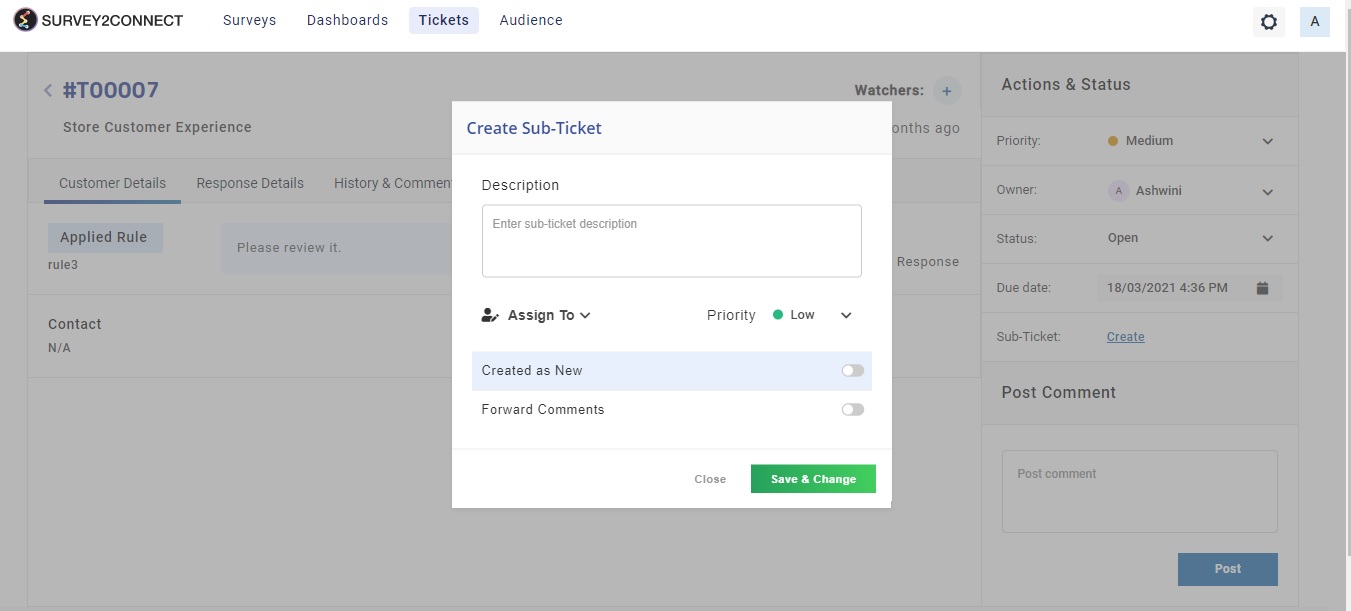 In such a case, you can create a sub-ticket and assign it to the second team. 